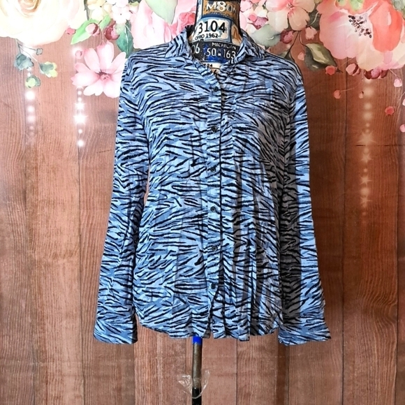 BEACH Lunch Lounge Blue Black Tiger Print Viscose Size S/P Blouse - Picture 1 of 9